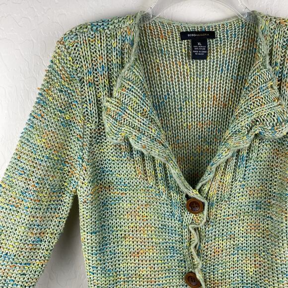 BCBGMaxAzria Ruffled Marled Knit Cardigan Green Multi Womens Size XL Boho Y2K - Picture 2 of 10